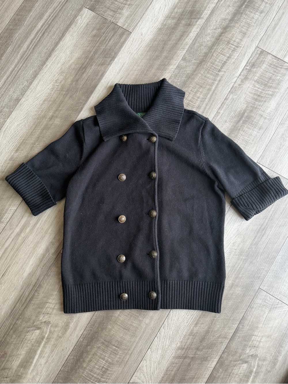 Lauren Ralph Lauren Black Short Sleeve Cardigan Equestrian Buttons Women’s Sz L